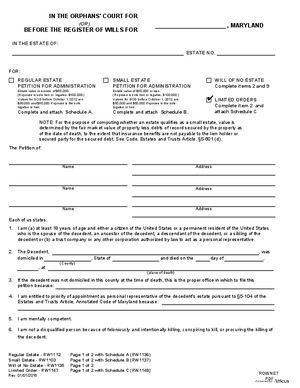 Thumbnail of Maryland Form Petition For Limited Orders
