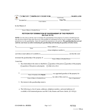 Thumbnail of Maryland Form Petition For Terminationof Guardianship Of The Property