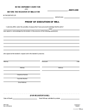 Thumbnail of Maryland Form Proof Of Execution Of Will