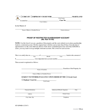 Thumbnail of Maryland Form Proof Of Restrictedguardianship Account