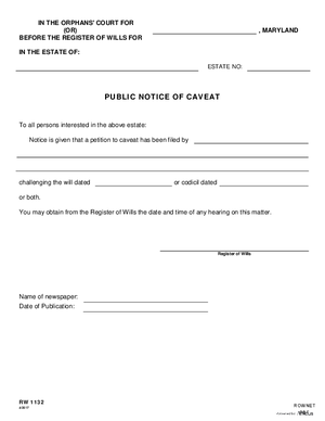 Thumbnail of Maryland Form Public Notice Of Caveat