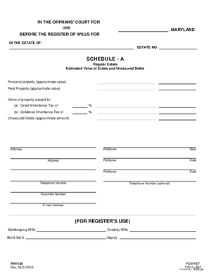 Thumbnail of Maryland Form Regular Estate Schedule A