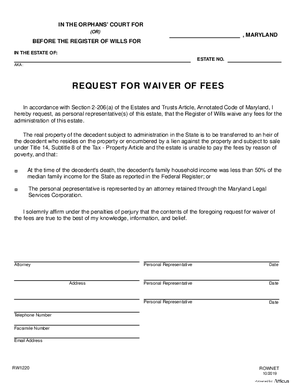 Thumbnail of Maryland Form Request For Waiver Of Fees
