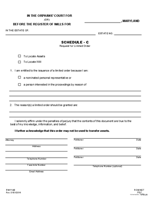 Thumbnail of Maryland Form Schedule C Request For Limited Order
