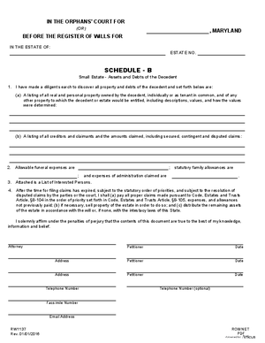 Thumbnail of Maryland Form Small Estate Schedule B
