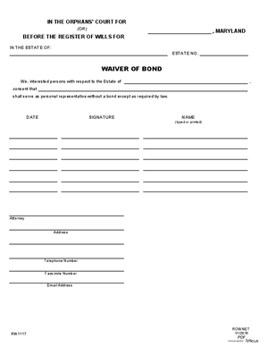 Thumbnail of Maryland Form Waiver Of Bond