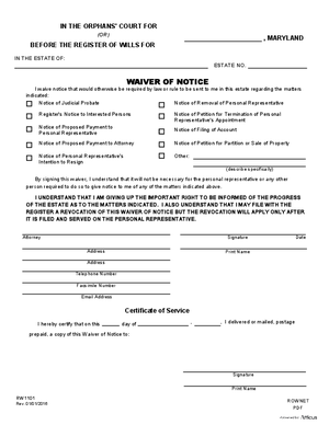 Thumbnail of Maryland Form Waiver Of Notice