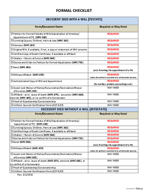 Thumbnail of Massachusetts Form Checklist For Formal Probate