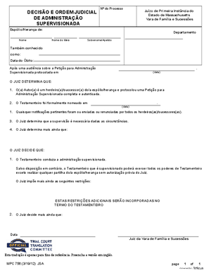 Thumbnail of Massachusetts Form Decisão E Ordem Judicial De Administração Supervisionada / Decree And Order Of Supervised Administration