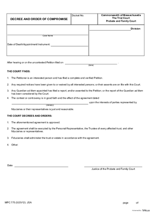 Thumbnail of Massachusetts Form Decree And Order Of Compromise