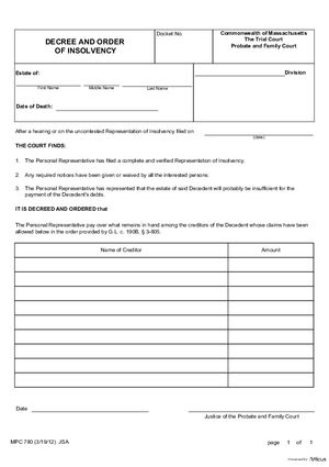 Thumbnail of Massachusetts Form Decree And Order Of Insolvency