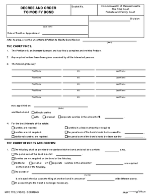 Thumbnail of Massachusetts Form Decree And Order On Trust Petition Appointing A Guardian Ad Litem