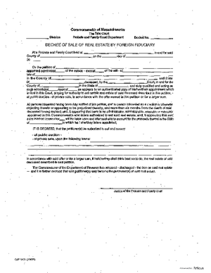 Thumbnail of Massachusetts Form Decree Sale Of Real Estate Foreign