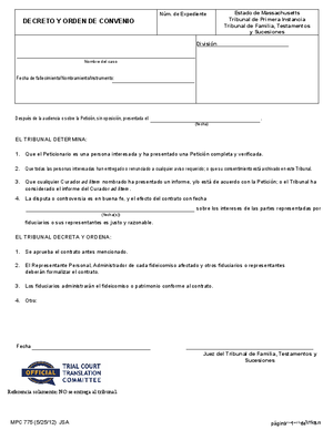 Thumbnail of Massachusetts Form Decreto Y Orden De Convenio / Decree And Order Of Compromise