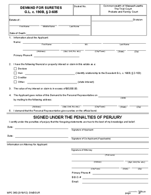 Thumbnail of Massachusetts Form Demand For Sureties