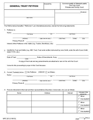 Thumbnail of Massachusetts Form General Trust Petition