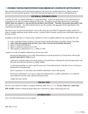 Thumbnail of Massachusetts Form Instructions For Completing Mpc 855 Petition For Order Of Complete Settlement