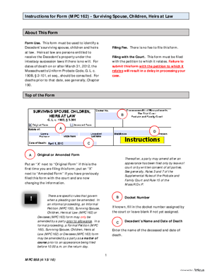 Thumbnail of Massachusetts Form Instructions For Form (Mpc 162) Surviving Spouse, Children, Heirs At Law