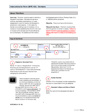 Thumbnail of Massachusetts Form Instructions For Form (Mpc 163) Devisees
