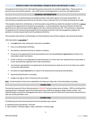 Thumbnail of Massachusetts Form Instructions For Petition For Informal Probate