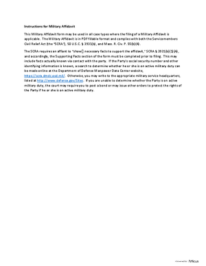 Thumbnail of Massachusetts Form Military Affidavit Instructions