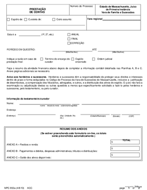 Thumbnail of Massachusetts Form Prestação De Contas / Account Without Schedules