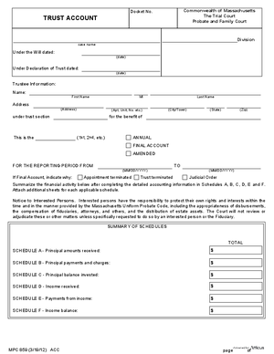 Thumbnail of Massachusetts Form Trust Account
