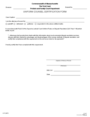 Thumbnail of Massachusetts Form Uniform Counsel Certification Form
