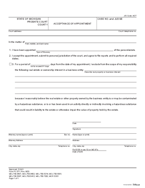 Thumbnail of Michigan Form Acceptance Of Appointment