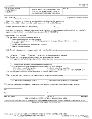 Thumbnail of Michigan Form Acceptance Of Appointment And Report Of Guardian Ad Litem Of Alleged Incapacitated Individual