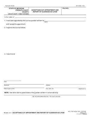 Thumbnail of Michigan Form Acceptance Of Appointment And Report Of Guardian Ad Litem