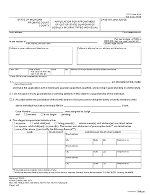 Thumbnail of Michigan Form Application For Appointment Of Out-of-state Guardian Of Legally Incapacitated Individual