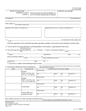 Thumbnail of Michigan Form Application For Appointment Of Out-of-state Guardian Of Minor