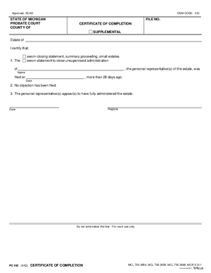 Thumbnail of Michigan Form Certificate Of Completion