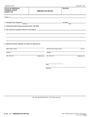 Thumbnail of Michigan Form Demand For Notice