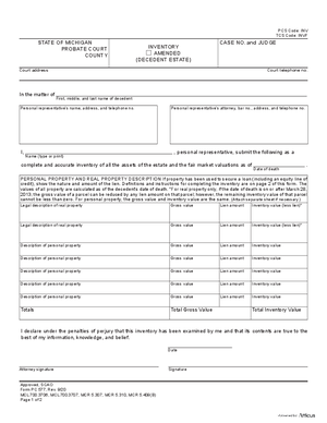 Thumbnail of Michigan Form Inventory (Decedent Estate)