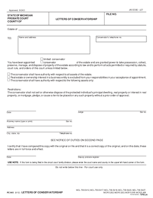 Thumbnail of Michigan Form Letters Of Conservatorship