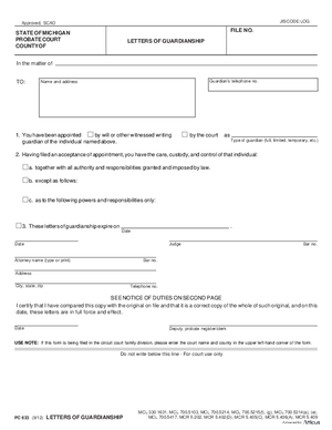 Thumbnail of Michigan Form Letters Of Guardianship