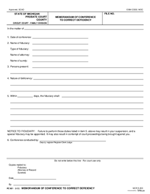 Thumbnail of Michigan Form Memorandum Of Conference To Correct Deficiency