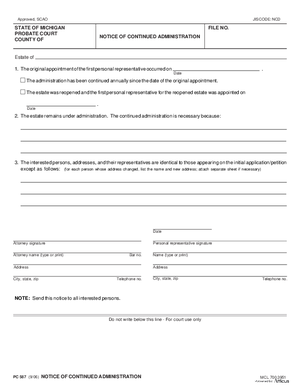 Thumbnail of Michigan Form Notice Of Continued Administration