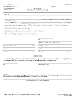 Thumbnail of Michigan Form Notice Of Foreign Administration Filing