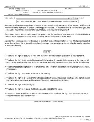Thumbnail of Michigan Form Notice On Petition For Conservator Or Protective Order
