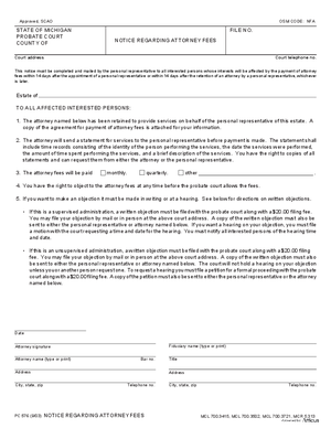 Thumbnail of Michigan Form Notice Regarding Attorney Fees
