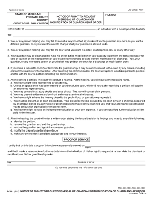 Thumbnail of Michigan Form Notice Of Right To Request Dismissal Of Guardian Or Modification Of Guardianship Order