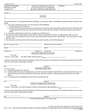Thumbnail of Michigan Form Notice To Spouse Of Rights Of Election And Allowances, Proof Of Service, And Election