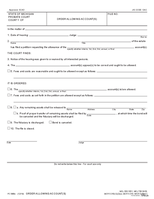 Thumbnail of Michigan Form Order Allowing Account(s)