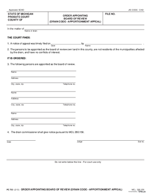 Thumbnail of Michigan Form Order Appointing Board Of Review (Drain Code - Apportionment Appeal)