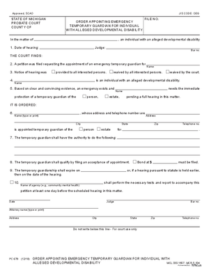 Thumbnail of Michigan Form Order Appointing Emergency Temporary Guardian For Individual With Alleged Developmental Disability