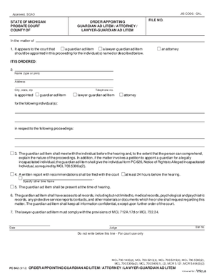 Thumbnail of Michigan Form Order Appointing Guardian Ad Litem/attorney/lawyer Guardian Ad Litem