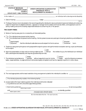 Thumbnail of Michigan Form Order Appointing Guardian For Individual With Developmental Disability